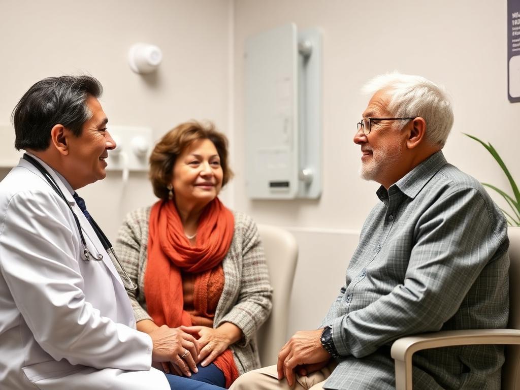 Doctor conversando con pareja adulta mayor