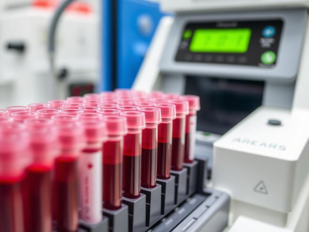 Tubos de muestra junto a analizador automatizado